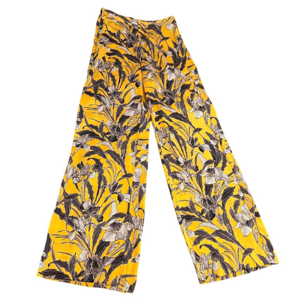Rachel Roy Women’s Size 0 Mustard Yellow Floral Wide Leg Pants High Rise